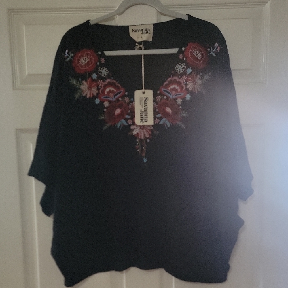 Savanna Jane Black Floral Embroidered Top